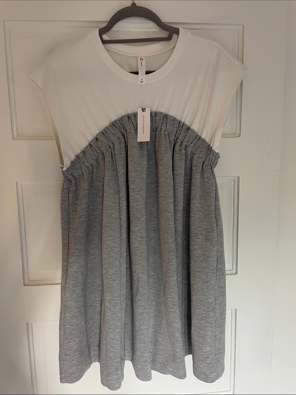 NWT Anthropologie White and Gray Sleeveless Baby Doll Dress